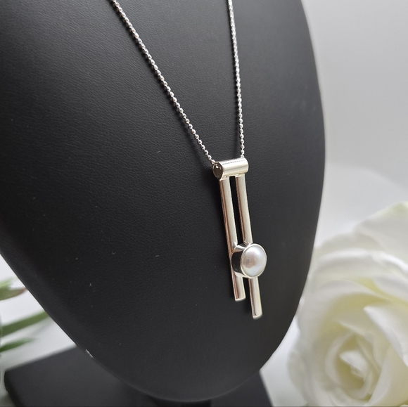 ❤️ EDGY PEARL STERLIBG SILVER NECKLACE - Picture 6 of 8